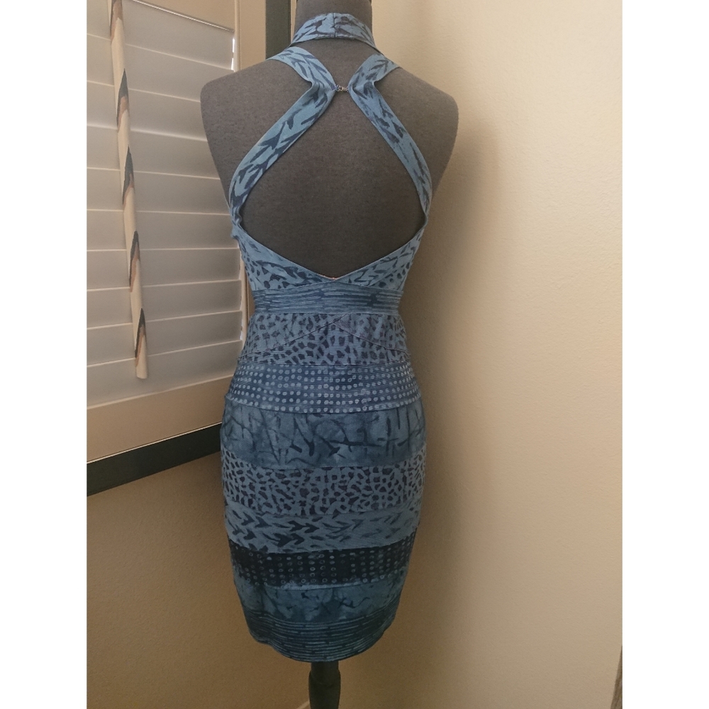 Blue Bandage HERVE LEGER Halter Mini Dress S - Picture 2 of 8
